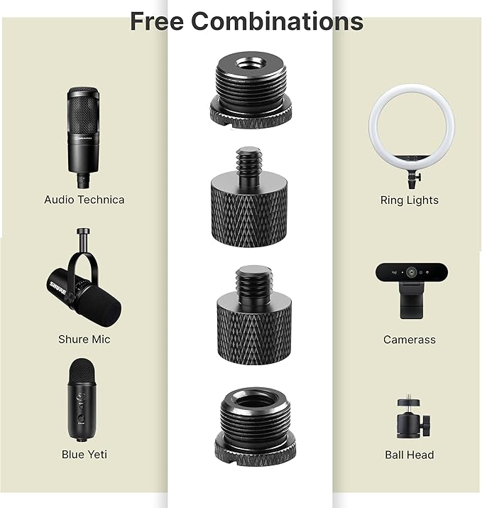 IXTECH Mic Stand Adapter Set 8 pieces Metal Microphone Stand Screw Thread - Image 3