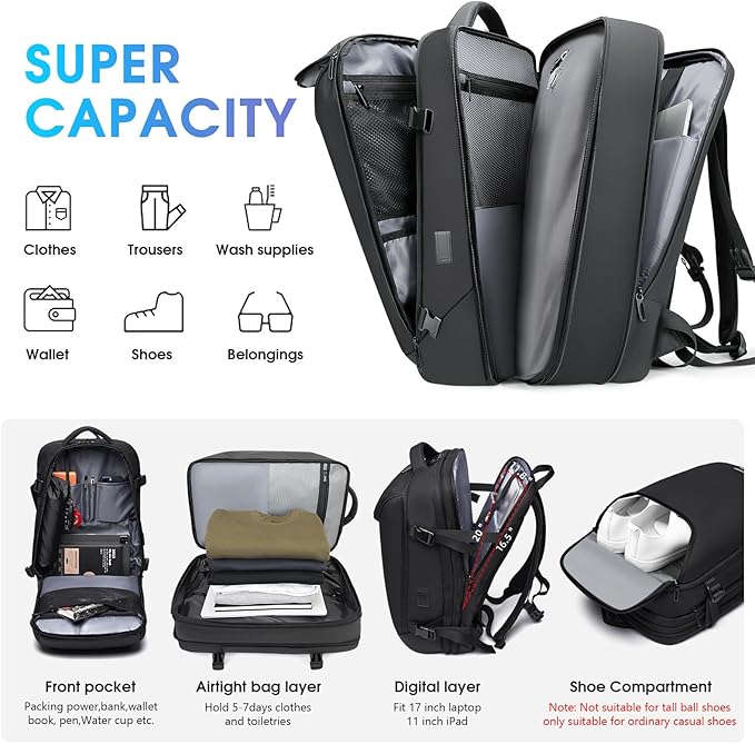 Vacuum Backpack Travel with Pump, 40L Expandable Carry on Compression Backpack - Image 2