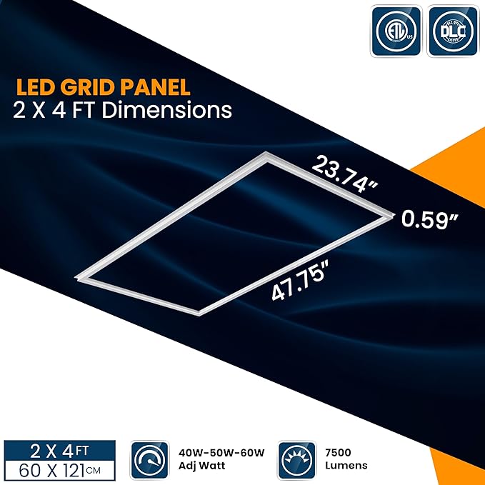 2x4 LED Flat Panel light, Edge-lit Frame Selectable 40W/50W/60W & CCT - Image 2
