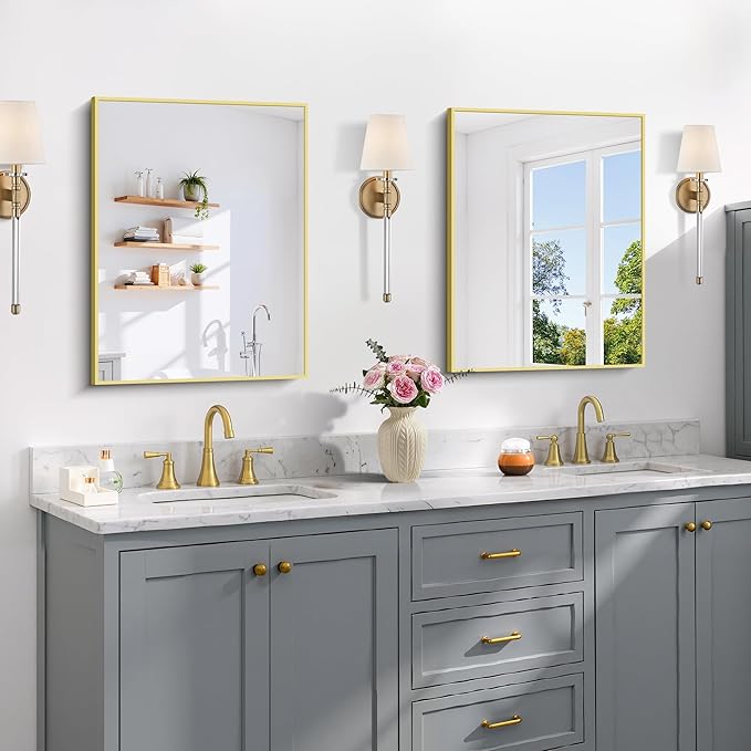 Gold Bathroom Mirror for Wall, 18x24 Inch Rectangle Mirror - Image 3