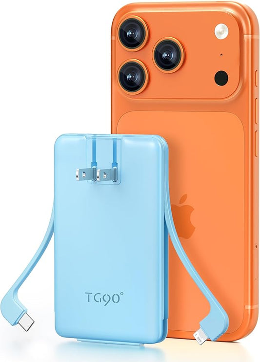 TG90° Portable Charger Built-in AC Wall Plug and Cables, Slim Fast Charging by TG90%C2%B0