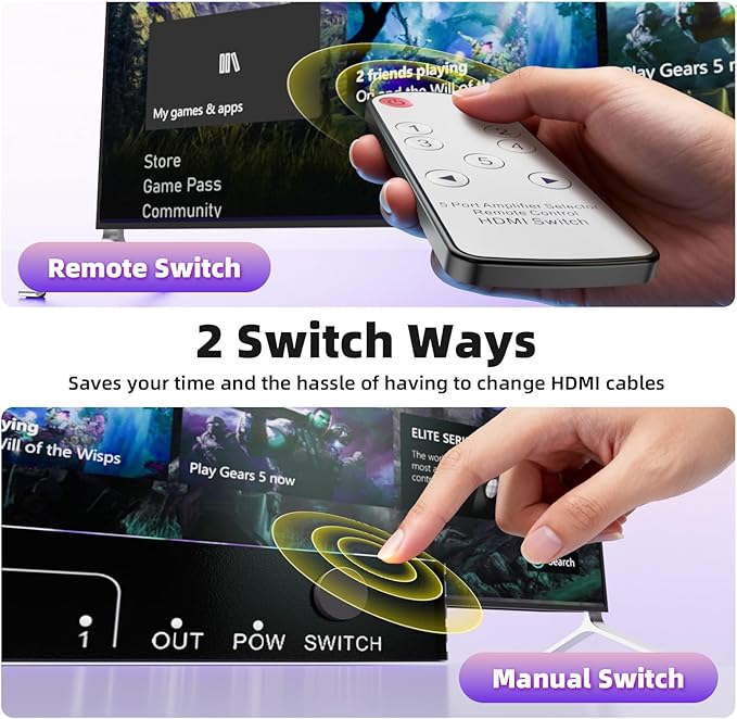 ALYYDBG 8k@60Hz HDMI 2.1 Switch 5 in 1 Out Supports 4K@120Hz HDR10+ HDCP 2.3 VRR - Image 6