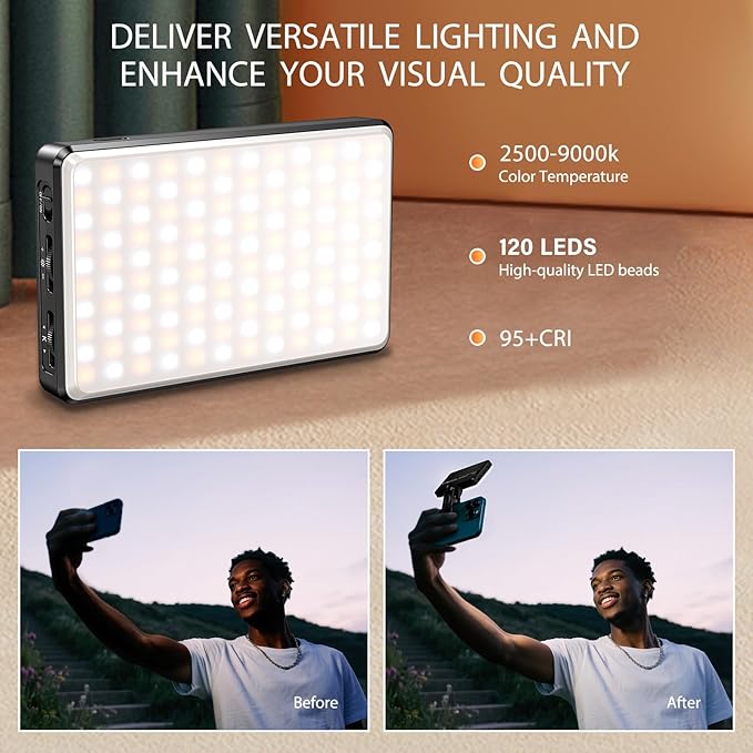 SEAEYES 120 LED Video Light, Portable USB Photo Light Dimmable 2500-9000K CRI - Image 3