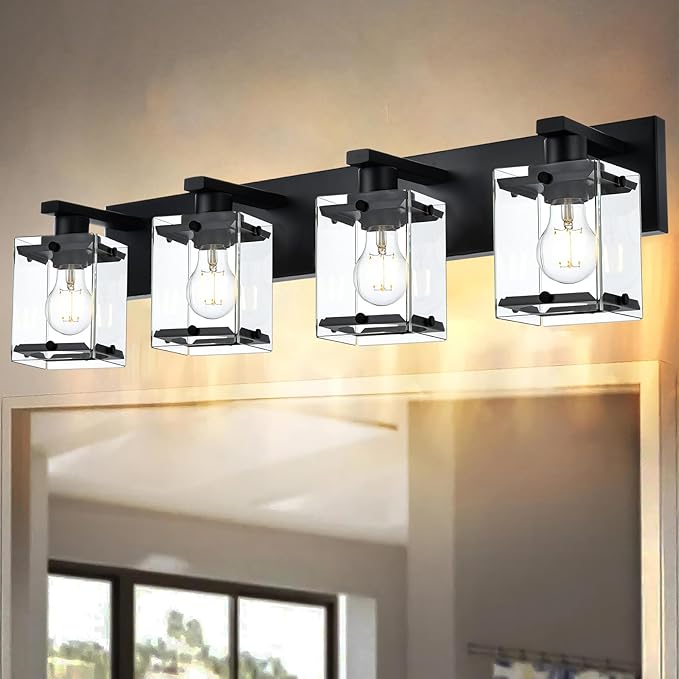 WINSHEN 4-Light Bathroom Vanity Light Fixture, Modern Black Wall Lighting Over by WINSHENLighting