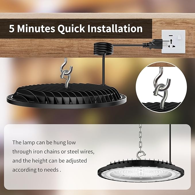 SOUTHLEVY 6 Pack UFO 200W LED High Bay Light, 5 ft Cable - Image 5