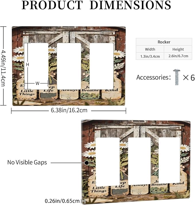 Bvtewkhz Rustic Daisy Barn Door Flowers 3 Gang Triple Rocker Decorative Light - Image 4