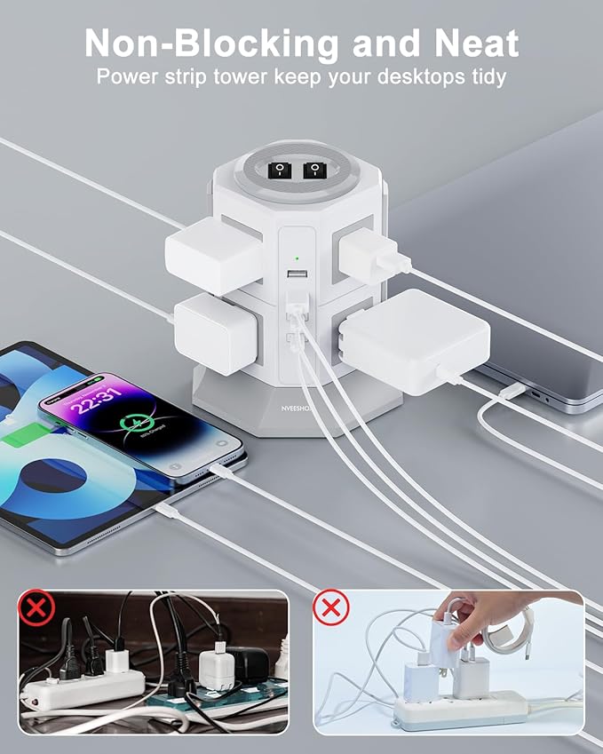 Tower Surge Protector Power Strip Flat Plugs - Image 5