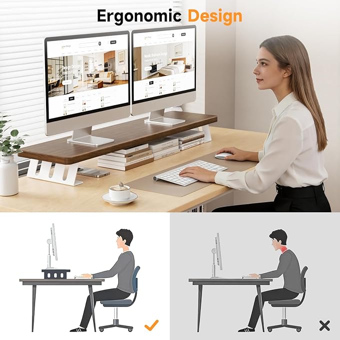 NestNeat Dual Monitor Stand Riser, 39 Inch Large Wood Monitor Stands - Image 6