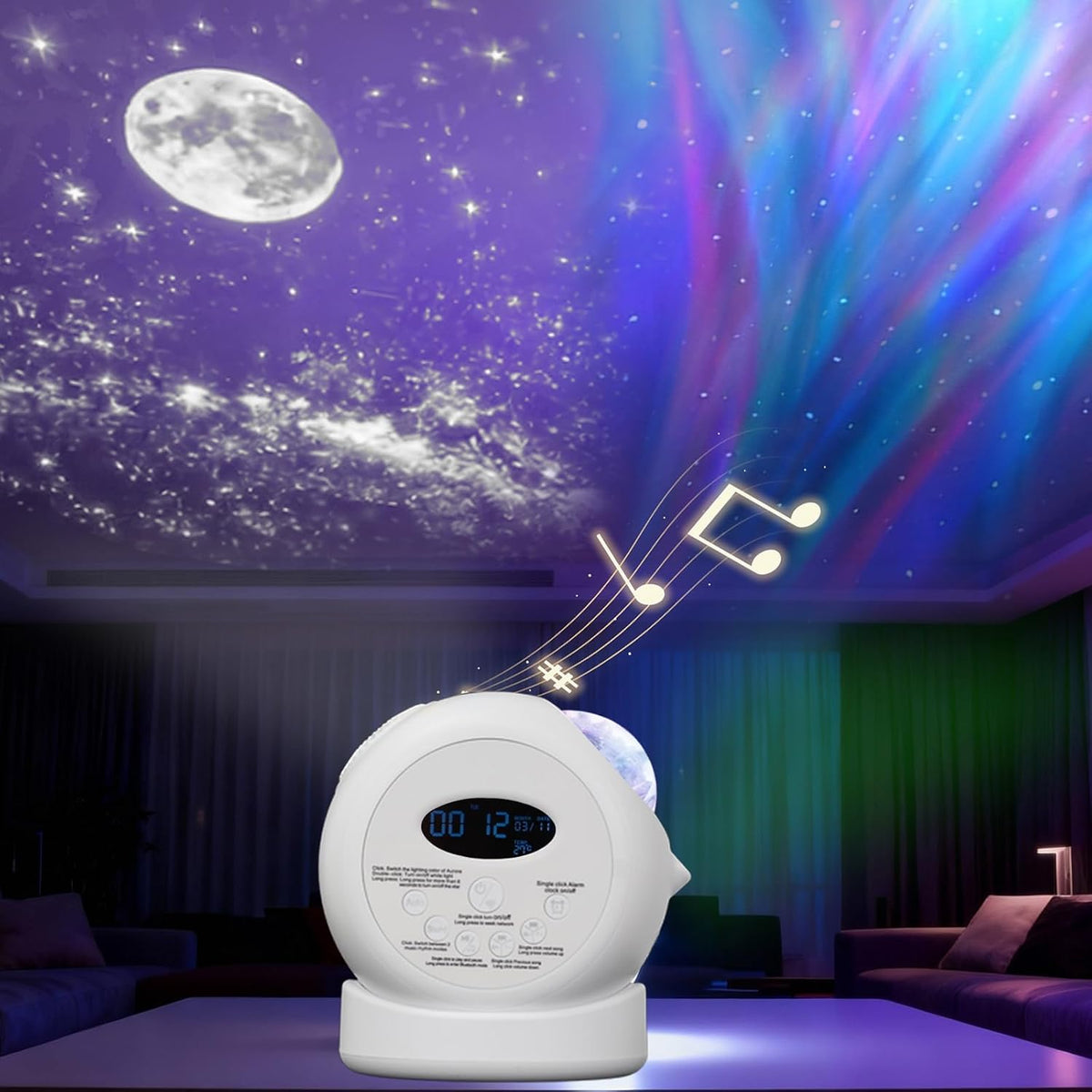 Aurora Starlight Sky Projector Night Light Features Bluetooth Music Playback &