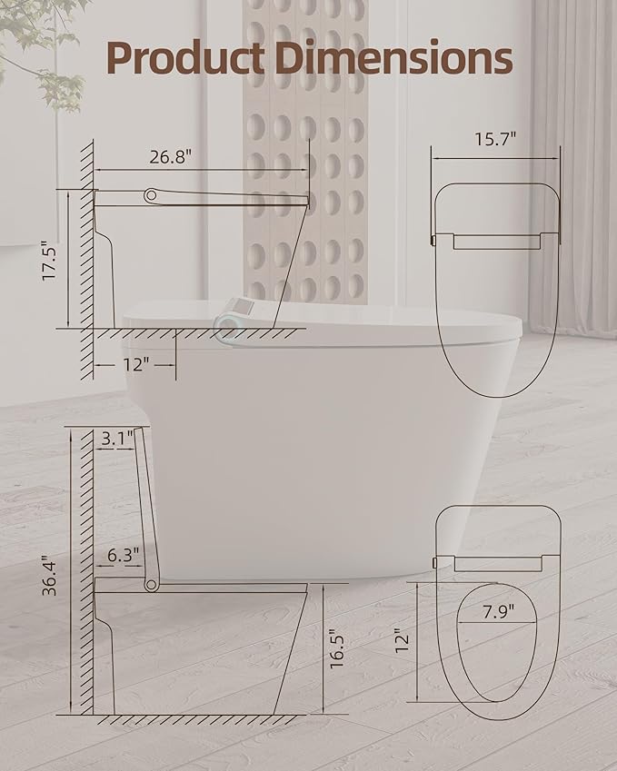 Luoware Smart Toilet Lite without Bidet, One Piece Elongated Modern Toilet - Image 9