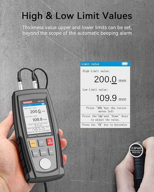 Wintact Digital Ultrasonic Thickness Gauge, Range 0.039 to 11.81 in - Image 3