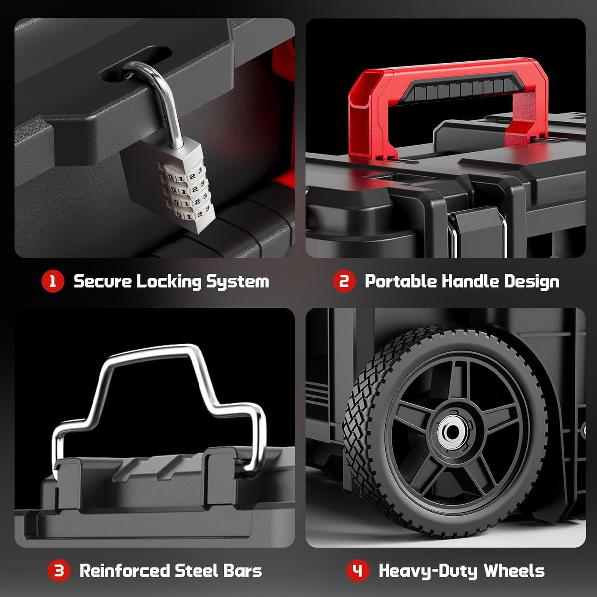 jeko&jeko 3-piece rolling modular tool box system with, close-up detail