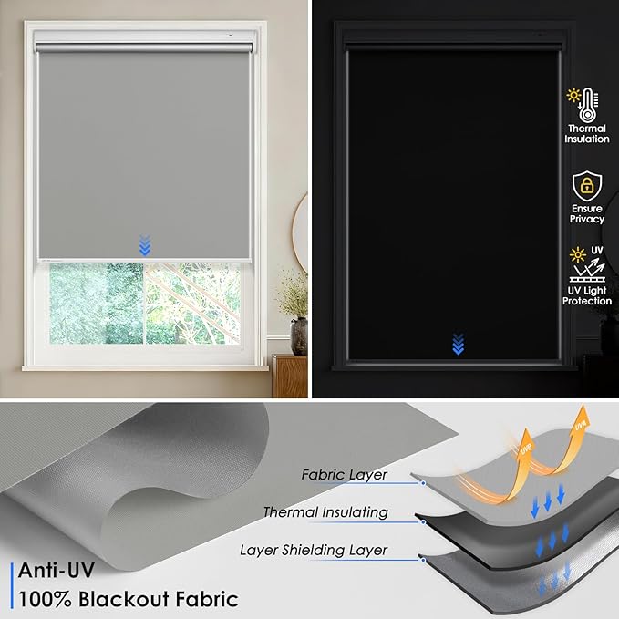 Motorized Blinds with Remote Control【Solar Panel Included】 Tin Grey, 33¾"W*72" H - Image 2