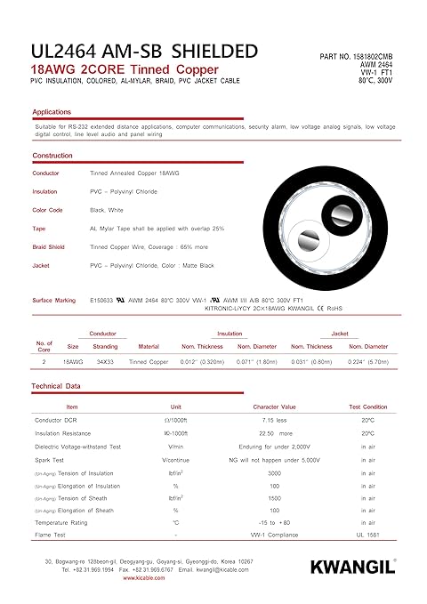 KWANGIL 2C 18AWG AMSB Shielded Cable Wire - Image 4