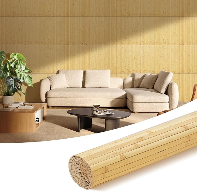 OUZUGIE 1 Pack 96x24 Inch Natural Bamboo Wall Panel – Natural Pole Wrap Paneling by OUZUGIE