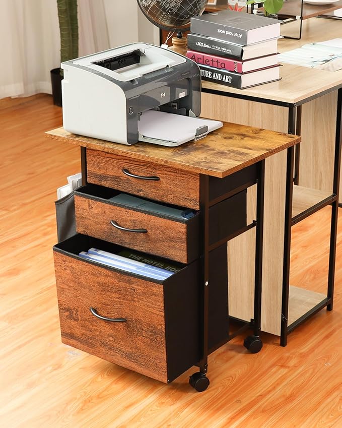 KATHY&BOB Printer Stand with 3 Fabric Drawer, Mobile File Cabinet - Image 2