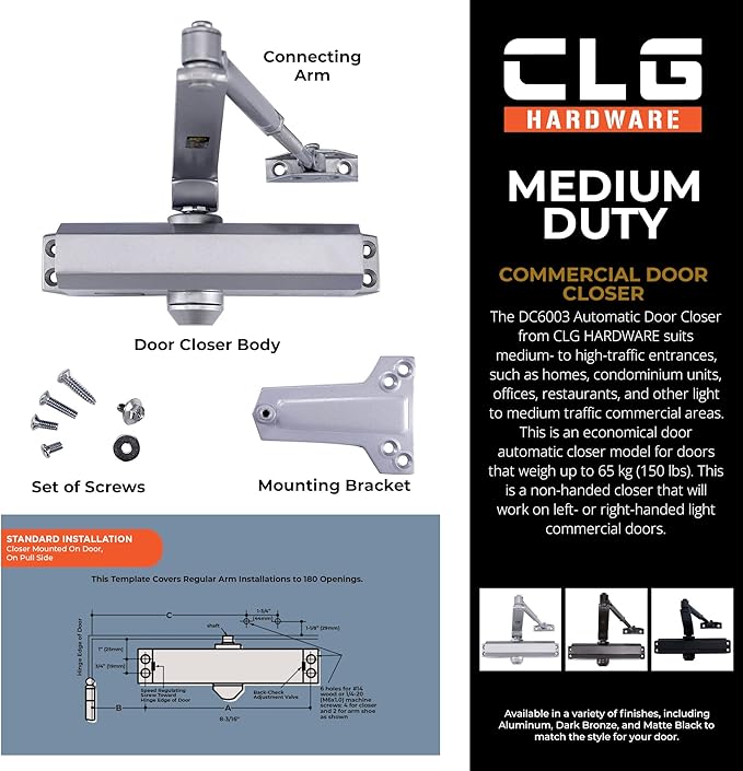 CLG HARDWARE DC6003 Medium Duty Commercial Door Closer - Image 3