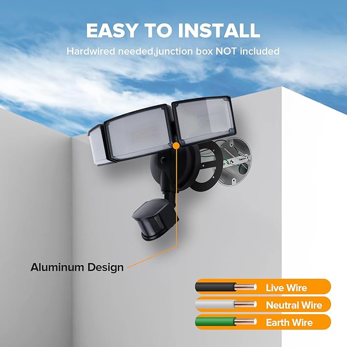 LUTEC 2 Pack 72W 7500LM LED Security Lights Motion Sensor Light Outdoor - Image 9