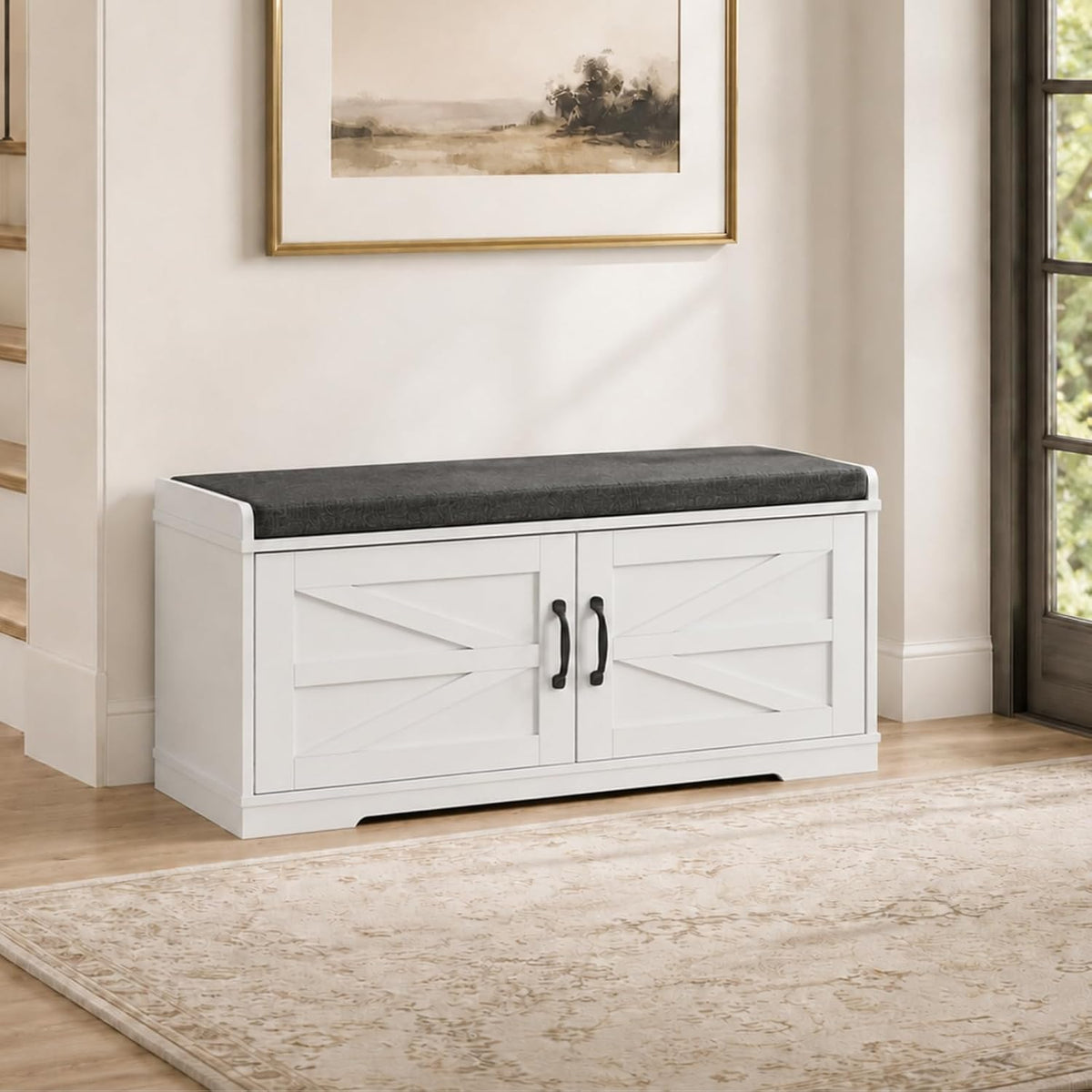 loomie shoe storage bench, 2-tier farmhouse entryway bench, main product view