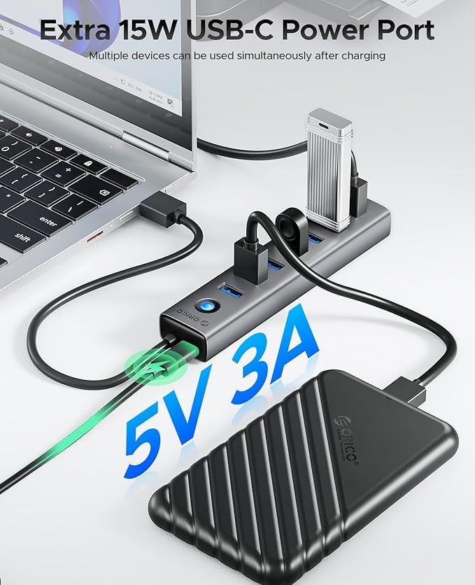 ORICO 7-Port USB 3.0 Hub, Aluminum USB Multiple Adapter, 5Gbps USB Extender USB - Image 4
