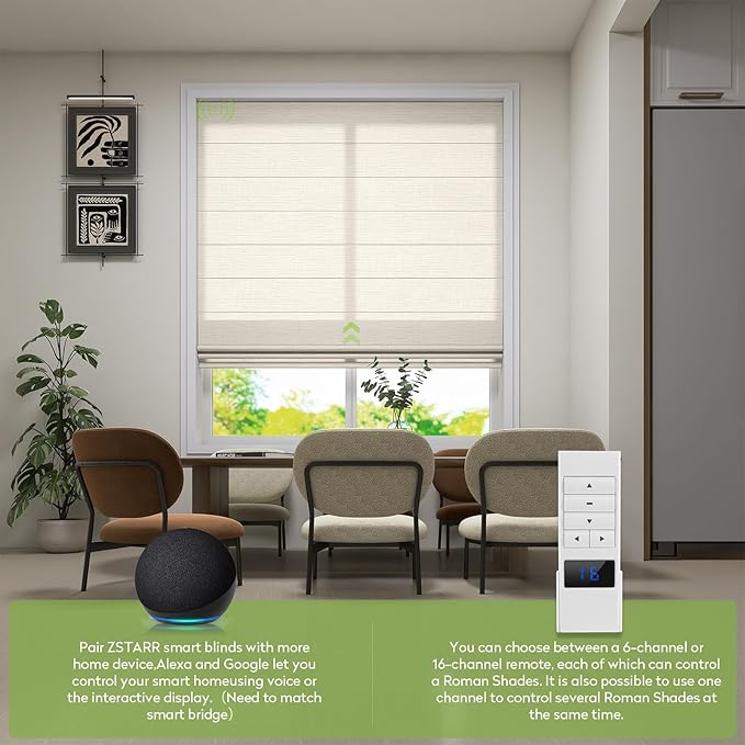 ZSTARR Smart Roman Shades Rechargeable Motorized Blinds - Image 2