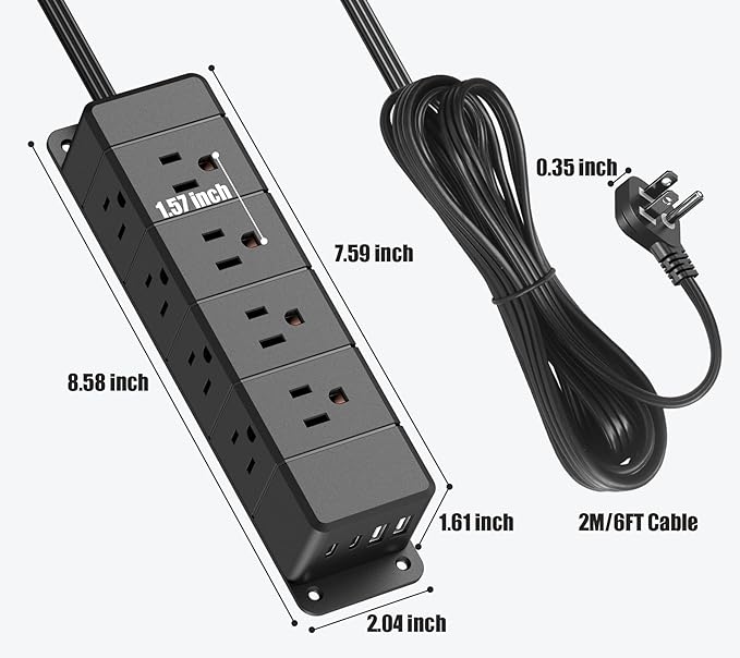 45W USB-C Fast Charging Under Desk Power Strip, 12 Outlet Mountable Power Strip - Image 7