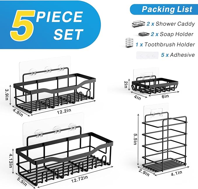 EUDELE Adhesive Shower Caddy, 5 Pack Rustproof Stainless Steel Bath Organizers - Image 7