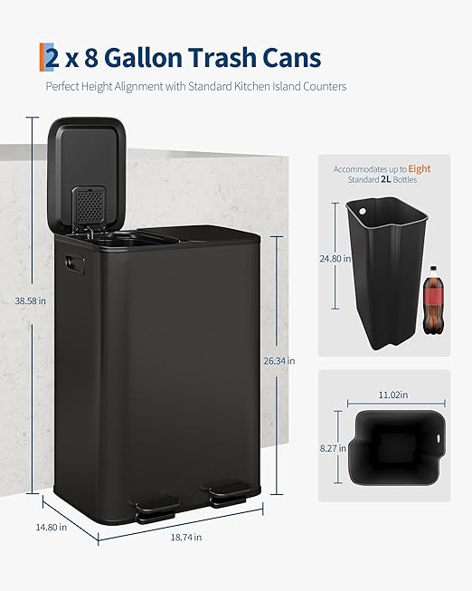 Garvee Trash Can, 2 x 8 gal Garbage Can - Image 6