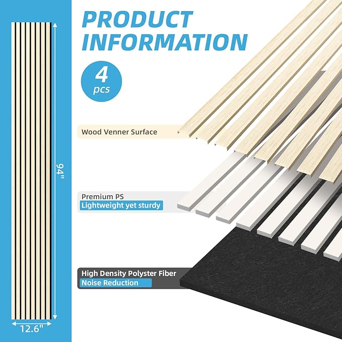Art3d 4-Piece 94 x 12.6 Inch Acoustic Lightweight Slat Wall Panel - Image 6