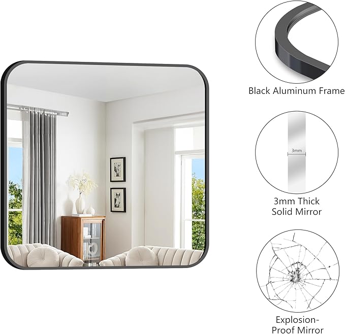 FORBATH Bathroom Mirror 30" x 30", Large Square Wall Mirror - Image 7