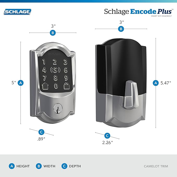 Schlage BE499WB CAM 625 Encode Plus WiFi Deadbolt Smart Lock, Keyless Entry - Image 3