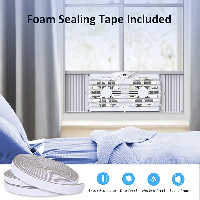 shinic Twin Window Fan with Reversible Airflow, Thermostat Controlled, 3 Speeds - Image 8