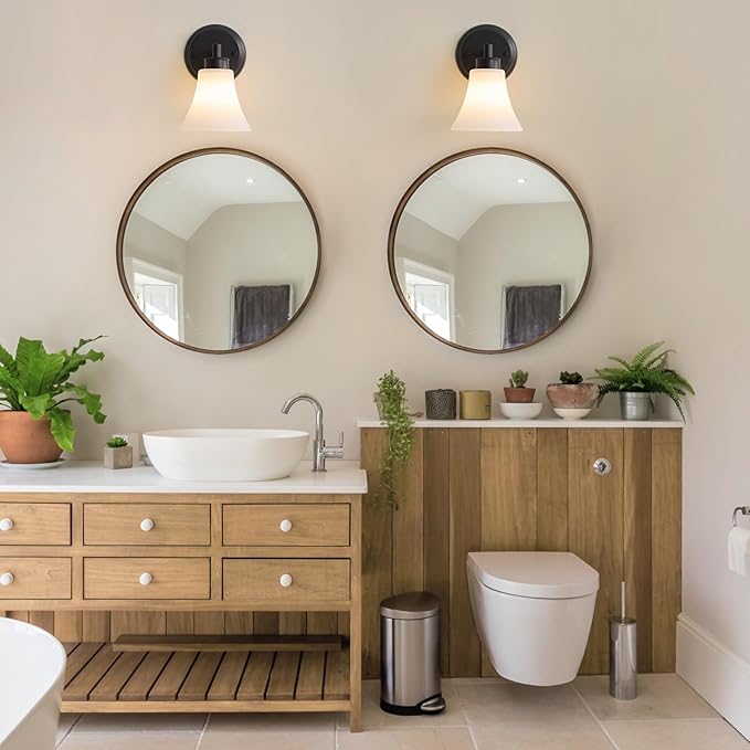 LOUSACE 2 Pack 1-Light Bathroom Vanity Lights Black Vintage Bathroom Lighting - Image 2