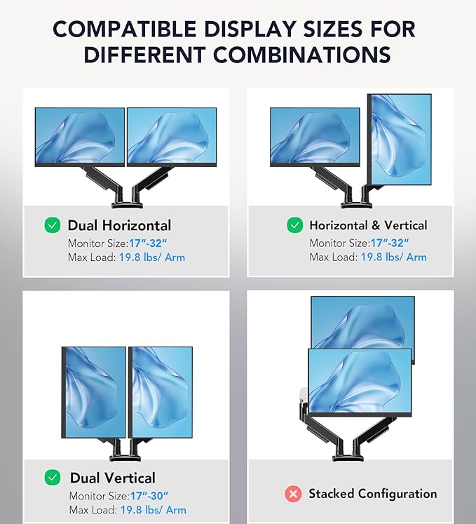 Dual Monitor Stand, Adjustable Monitor Desk Mount - Image 3