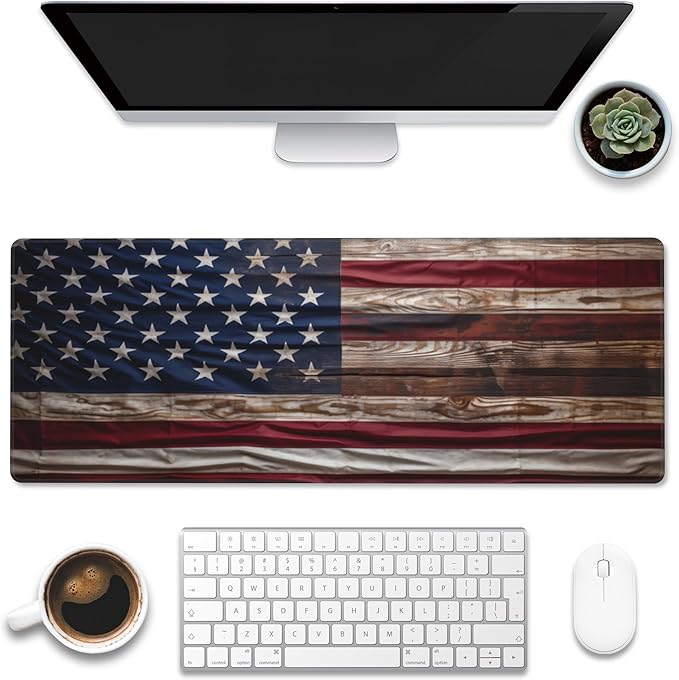 Eflxamz Large Gaming Mouse Pad for Desk, Wooden American Flag Desk Mat by Eflxamz