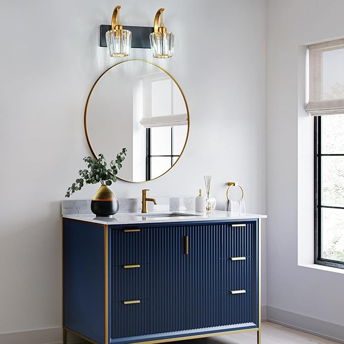 FDPBY Modern Bathroom Vanity Light, 2-Light Black Gold Wall Sconce - Image 3