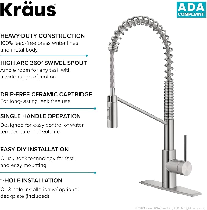 KRAUS Oletto Commercial Style Single Handle Pull Down Kitchen Faucet - Image 12