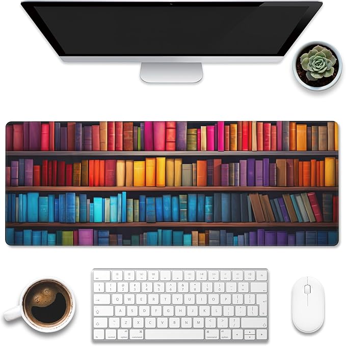 Eflxamz Large Gaming Mouse Pad for Desk, Bookshelves Full of Books Desk Mat by Eflxamz