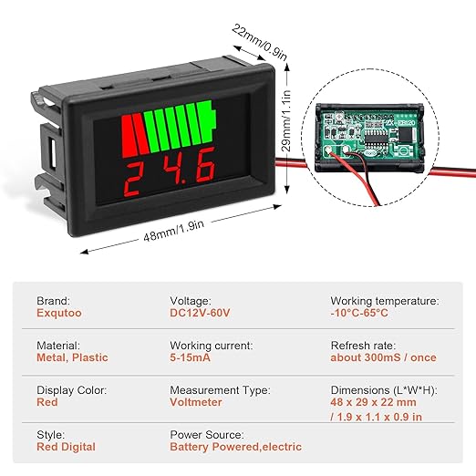 Exqutoo 2Pack DC 12V, 60V Battery Indicator Voltage Meter 2 in 1 Battery - Image 3