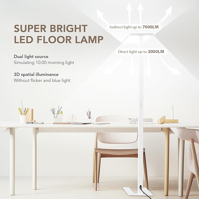 120W LED Floor Lamp, 76.8" Tall Reading Light, 10000LM Knob Dimming Standing - Image 3