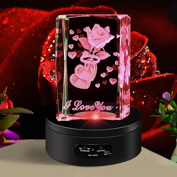 YVV LED Rotating Display Stand, Lighted Base-Crystal Glass Art, 360 Degree - Image 2