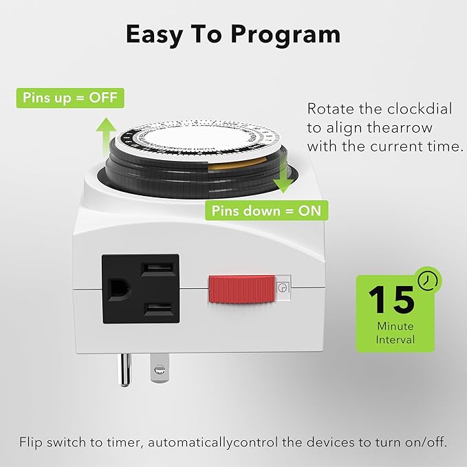 BN-LINK Heavy Duty Mechanical 24 Hour Timer Dual Outlet 3-Prong Accurate Indoor - Image 3