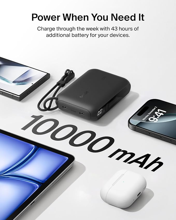 Belkin Portable Charger, Slim USB-C Power Bank 10, 000mAh w/ 2 USB-C Ports - Image 4
