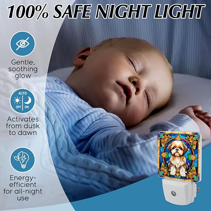 PODMemory Shih Tzu Stained Glass Night Lights Plug into Wall - Image 5