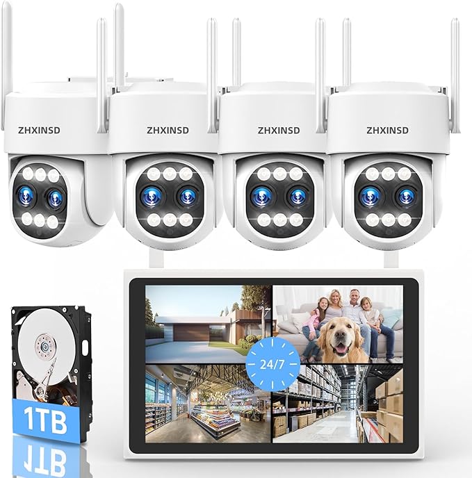 ZHXINSD 4K Security Camera System Wireless, Dual Lens 4MP+4MP 10X Zoom 2.4G/5G by ZHXINSD