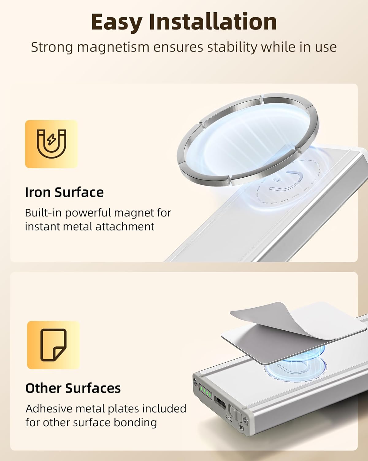 EZVALO Under Cabinet Lighting Wireless, 8'' 1800mAh Rechargeable Closet Light, LED Motion Sensor Lights with Power Display, Dimmable & 3 Color Temps, Under Counter Lights for Kitchen, Pantry, Stairs