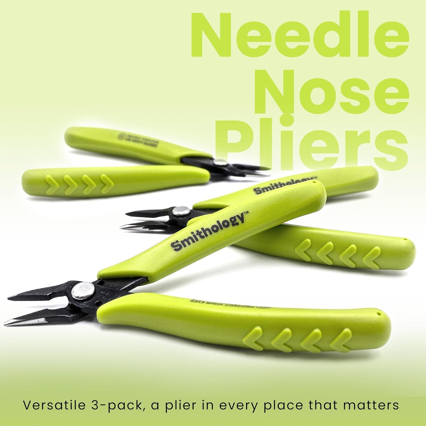 Smithology Mini Needle Nose Pliers 3-Pack, 5.3" Long Nose, Serrated Jaws | Hidden Spring, Non-Slip Grip, Precision Tips — Electronics Repair, Jewelry, 3D Printing, Model Building, Beading, DIY Crafts