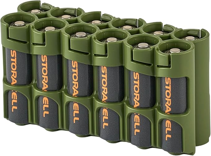 AA Battery Storage Caddy by Storacell, Military Green, Holds 12 Batteries by Storacell