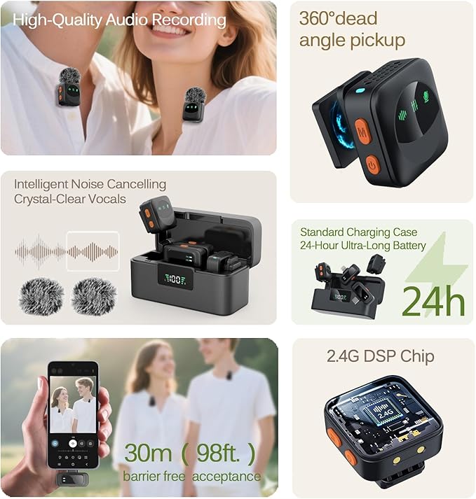 LIZHUZHONG Ai Mini Mic Wireless Lavalier Microphone System, Magnetic & Clip-On - Image 3