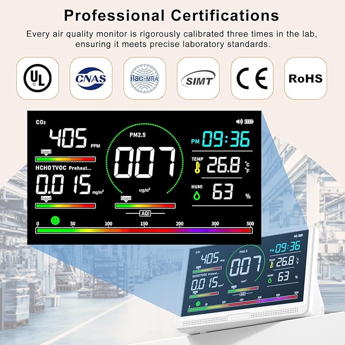 16 in 1 Air Quality Monitor Indoor 7" Display 9 AQI+7 AQI Alerts, Portable Air - Image 5